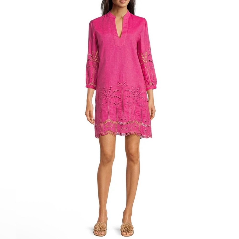 New J McLaughlin Woven Eyelet Split V Neck Dress size Small